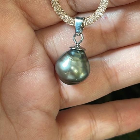 Genuine  SouthSea Pearl Baroque Necklace 12.3mm Peacock Stainless Steel - Picture 7 of 9